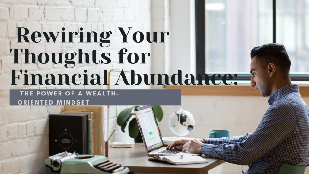 Person sitting calmly with eyes closed, surrounded by floating symbols of money, growth, and light, symbolizing a positive financial mindset and inner transformation.